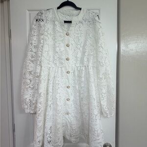SHEIN White Lace Button-Up Dress